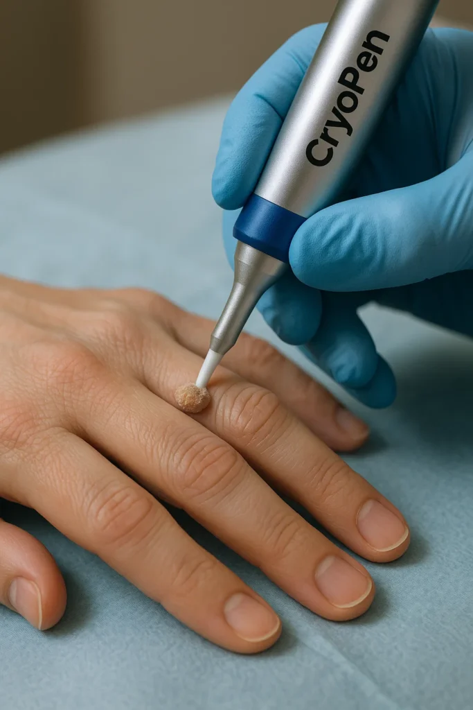 example of cryopen wart removal Salisbury treatment on a persons finger