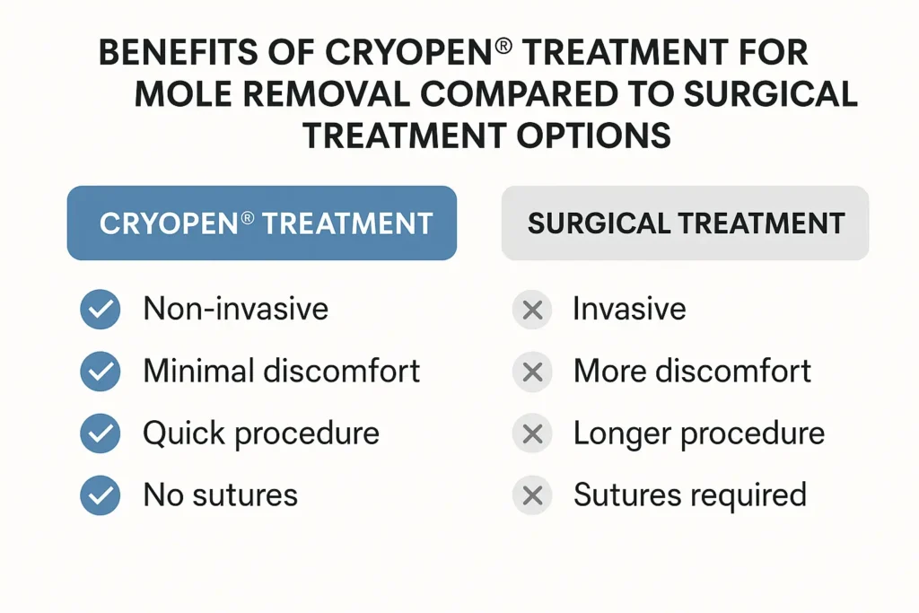 Table to show the benefits of getting moles removed Salisbury from LA LIPO