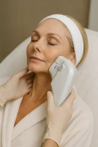 Woman receiving HIFU non surgical facelift treatment Salisbury