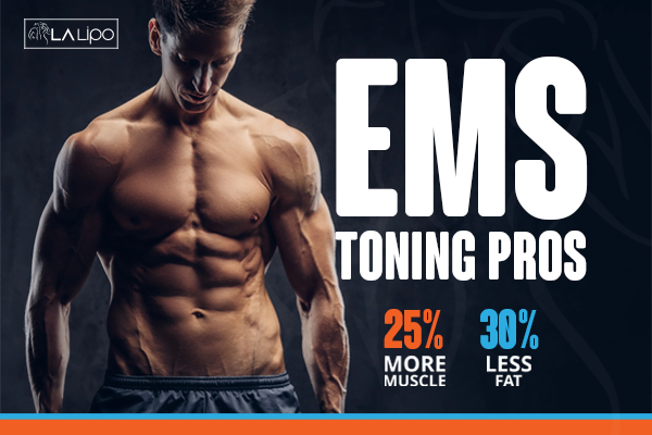 Graphic of man with toned body showing the benefits of LA-EMS Body Sculpting Salisbury treatment