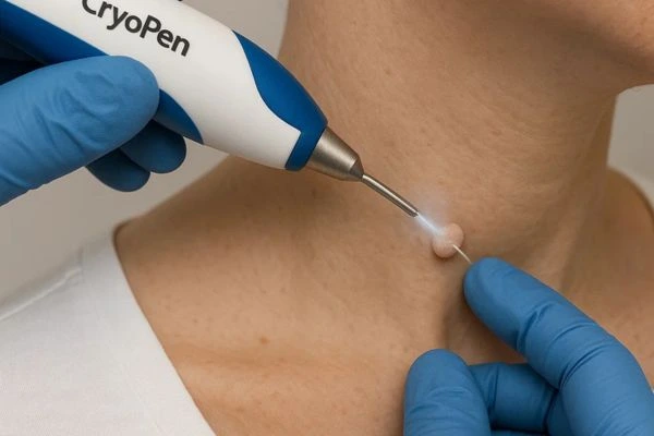 Person receiving cryotherapy Salisbury for skin tag removal
