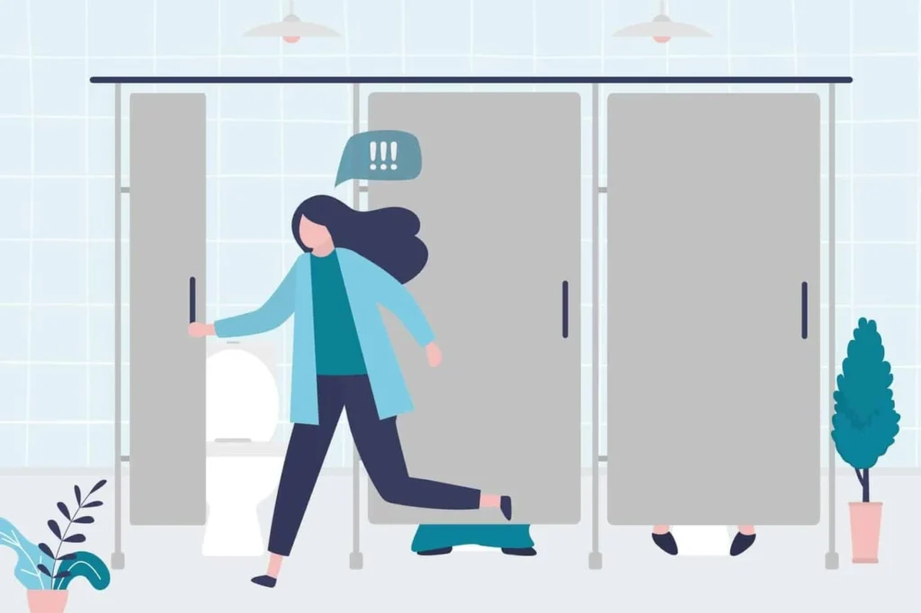 graphic of Urine incontinence Salisbury woman running to the toilet.