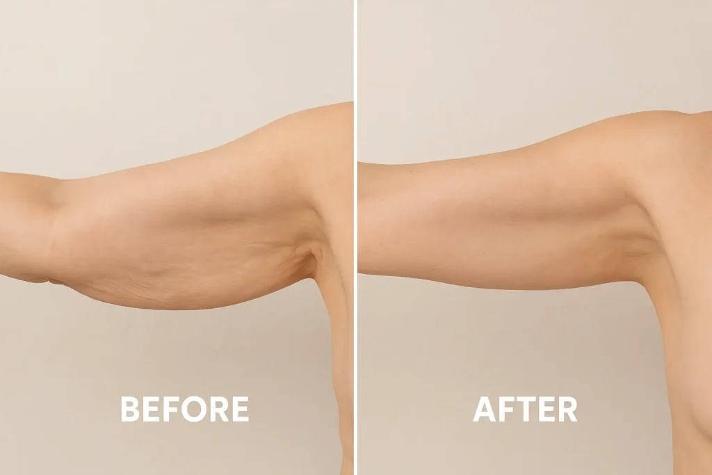 Picture of LA LIPO Salisbury before and after results of skin tightening treatment on the upper arms.