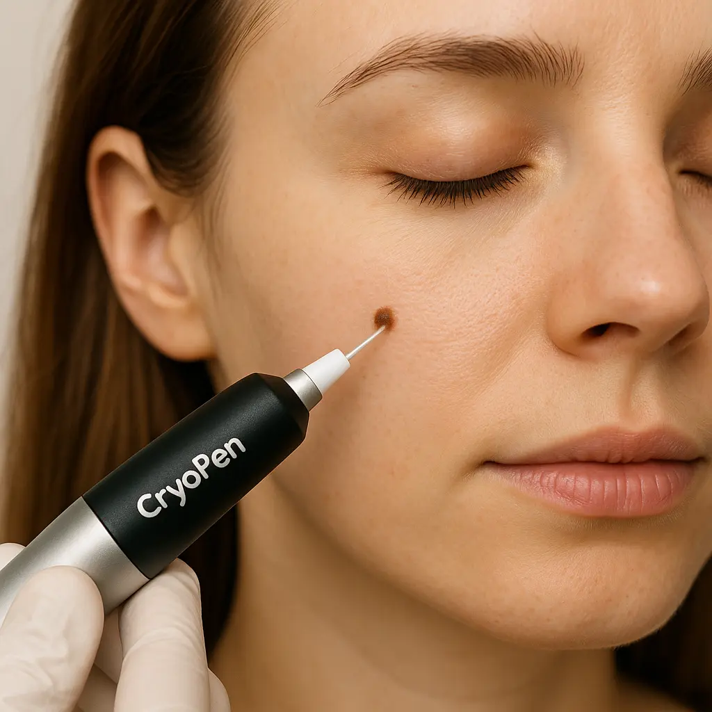 woman receiving facial mole removal Salisbury using cryopen